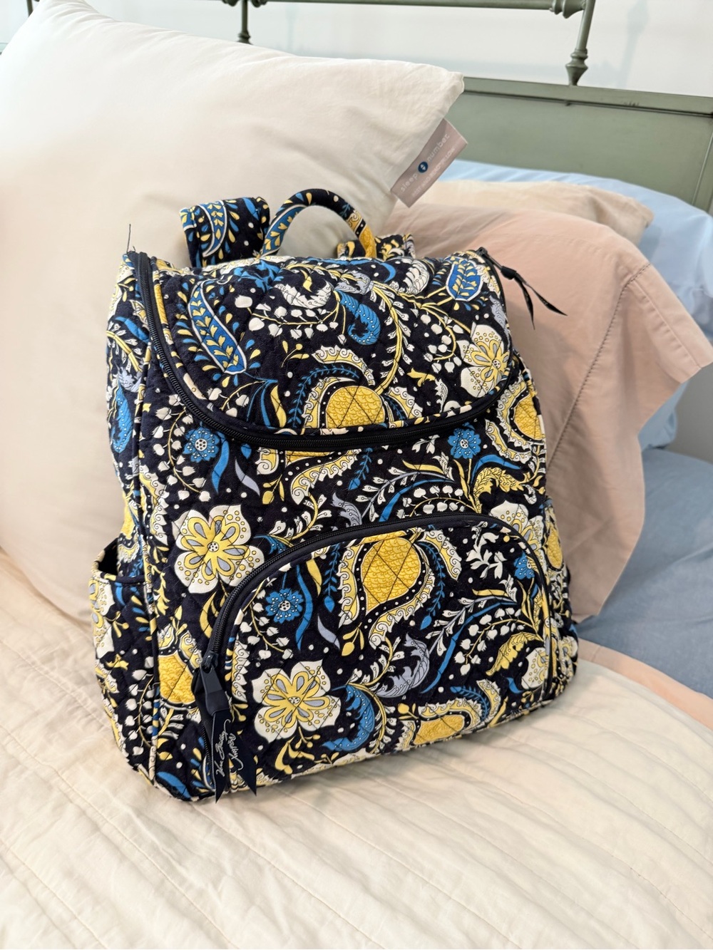 Vera Bradley Quilted Paisley Backpack - Navy, Yellow & Light Blue
